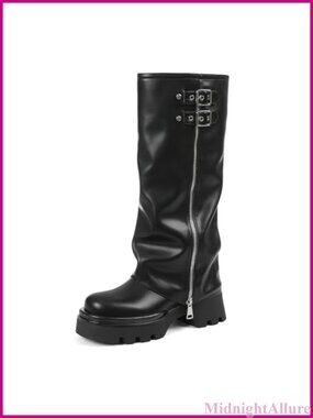 Faux Leather Platform Knee High Boots Fold Over Combat Riding Women